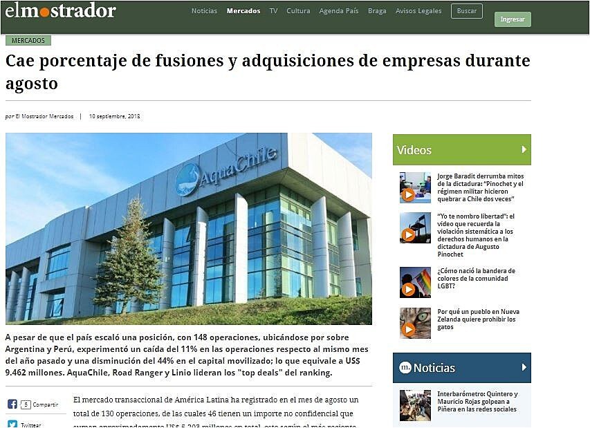 Cae porcentaje de fusiones y adquisiciones de empresas durante agosto